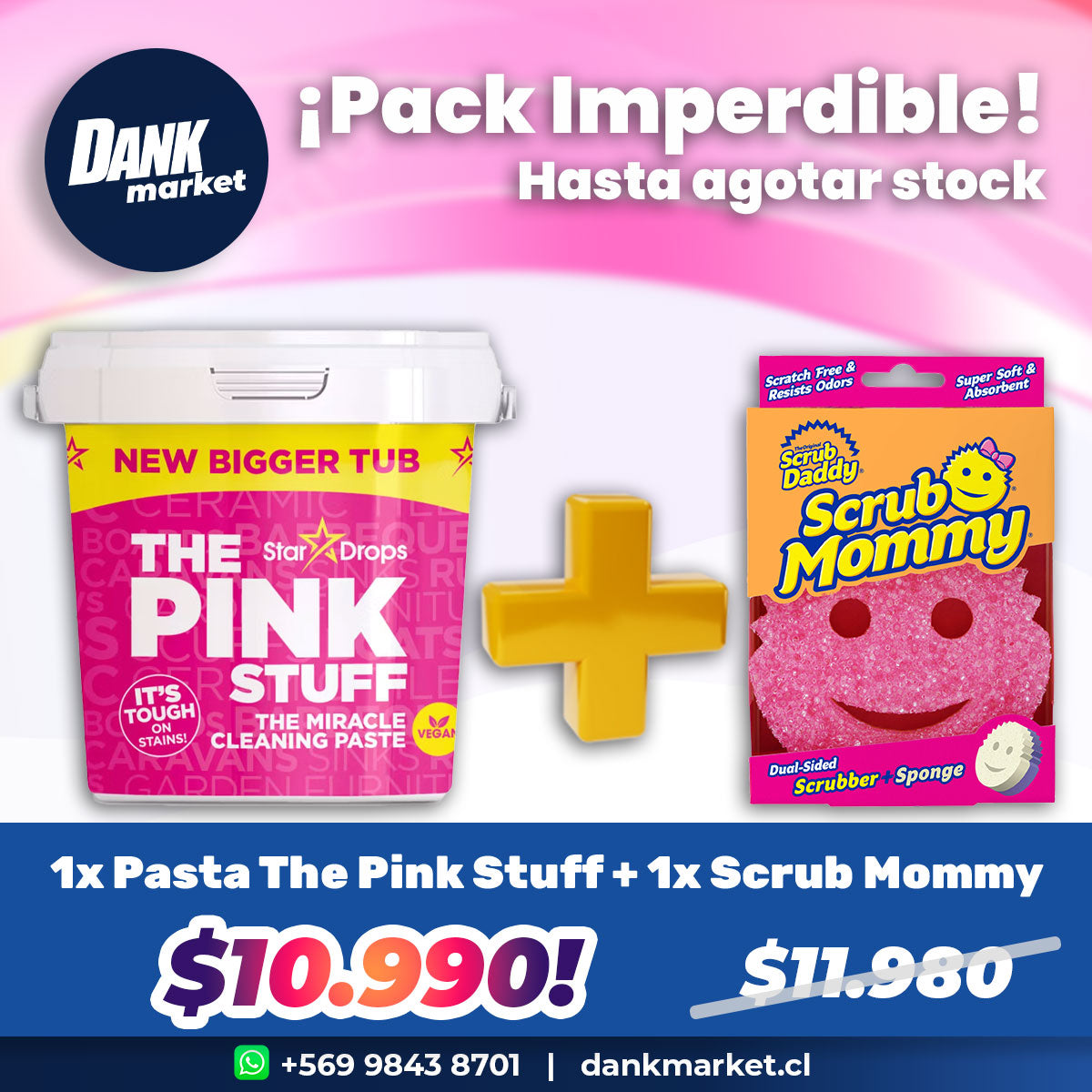 Pack Pasta Limpiadora Multiuso The Pink Stuff + Esponja Scrub Mommy x $10.990