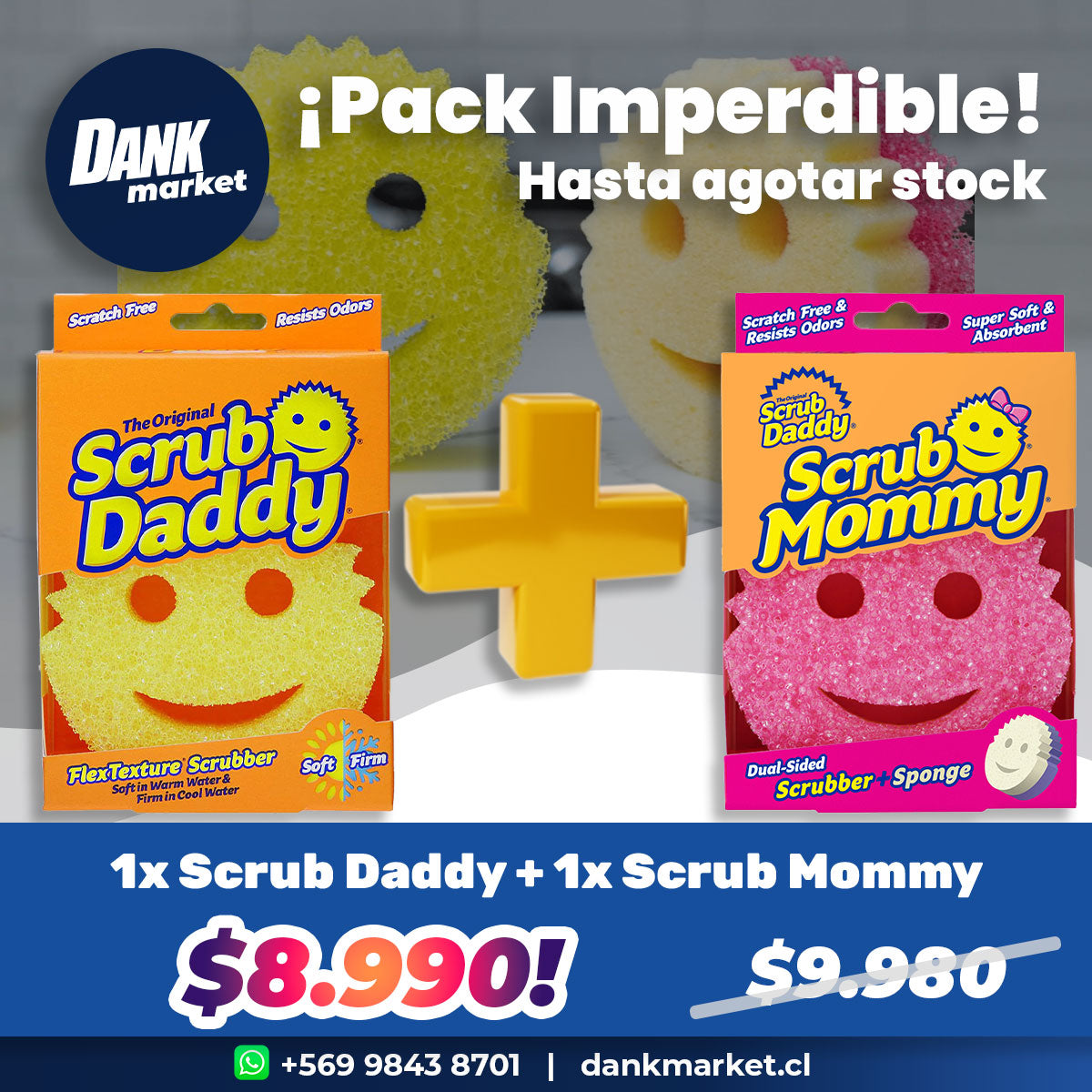 Pack Esponjas Scrub Daddy + Scrub Mommy (1 unidad de cada una) x $8.990