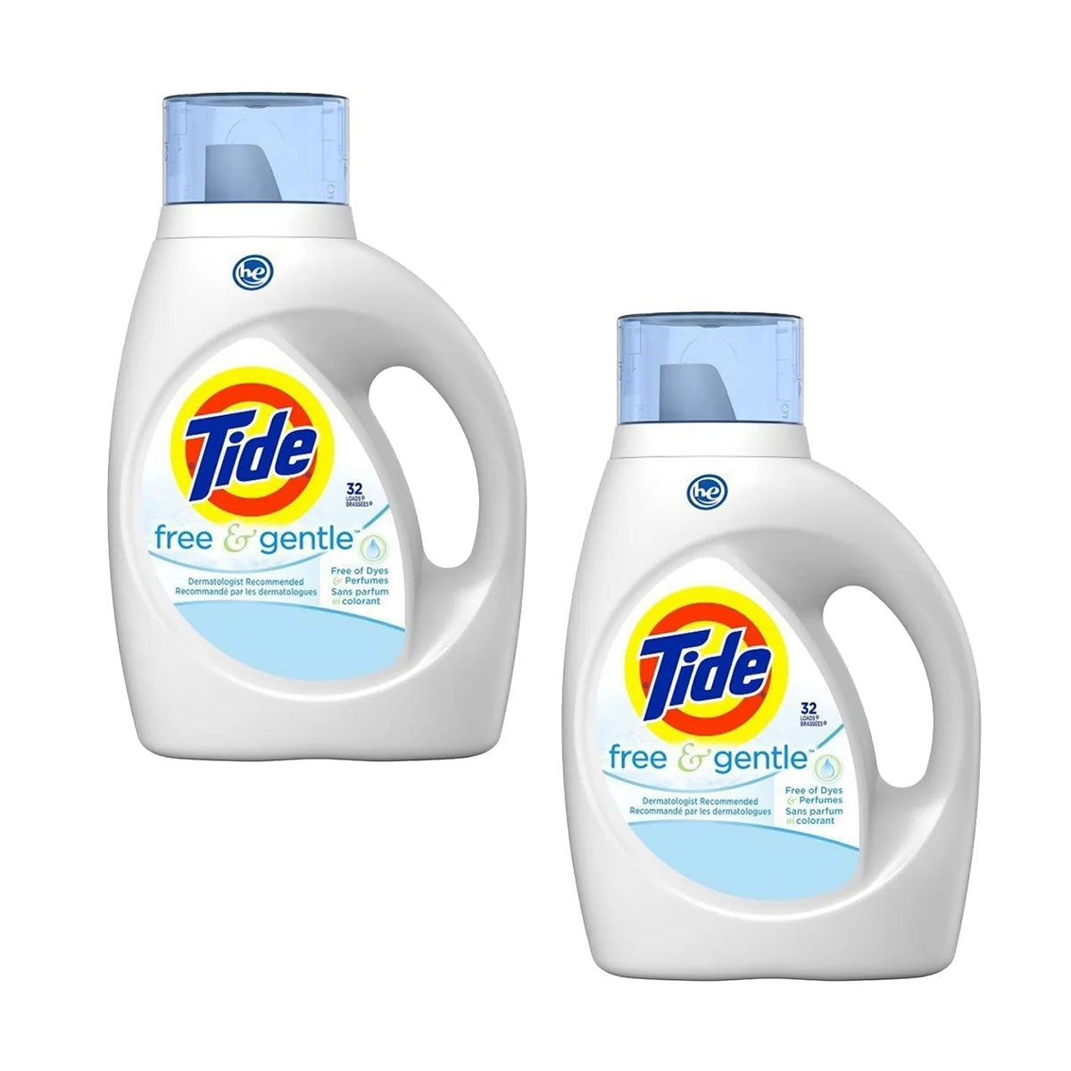 Pack Detergente hipoalargénico líquido concentrado para ropa Tide Free & Gentle 1,36 lts 32 cargas 2x $19.990