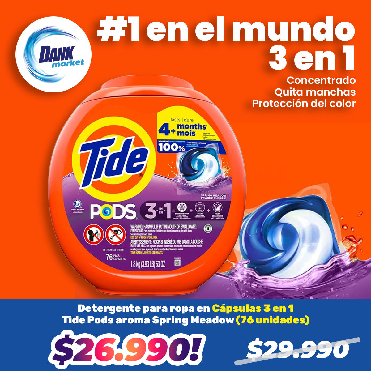 Detergente para ropa en cápsulas Tide PODS 3 en 1 aroma Spring Meadow (76 unidades)