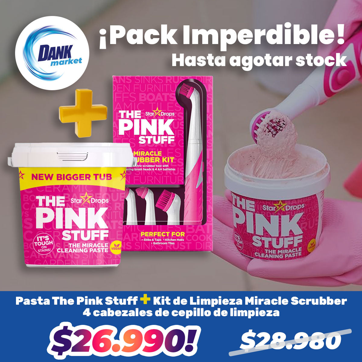 Pack Pasta Limpiadora Multiuso + Kit Cepillo Eléctrico y 4 Cabezales The Pink Stuff x $26.990 - 🌱 🇬🇧 Producto Vegano del Reino Unido