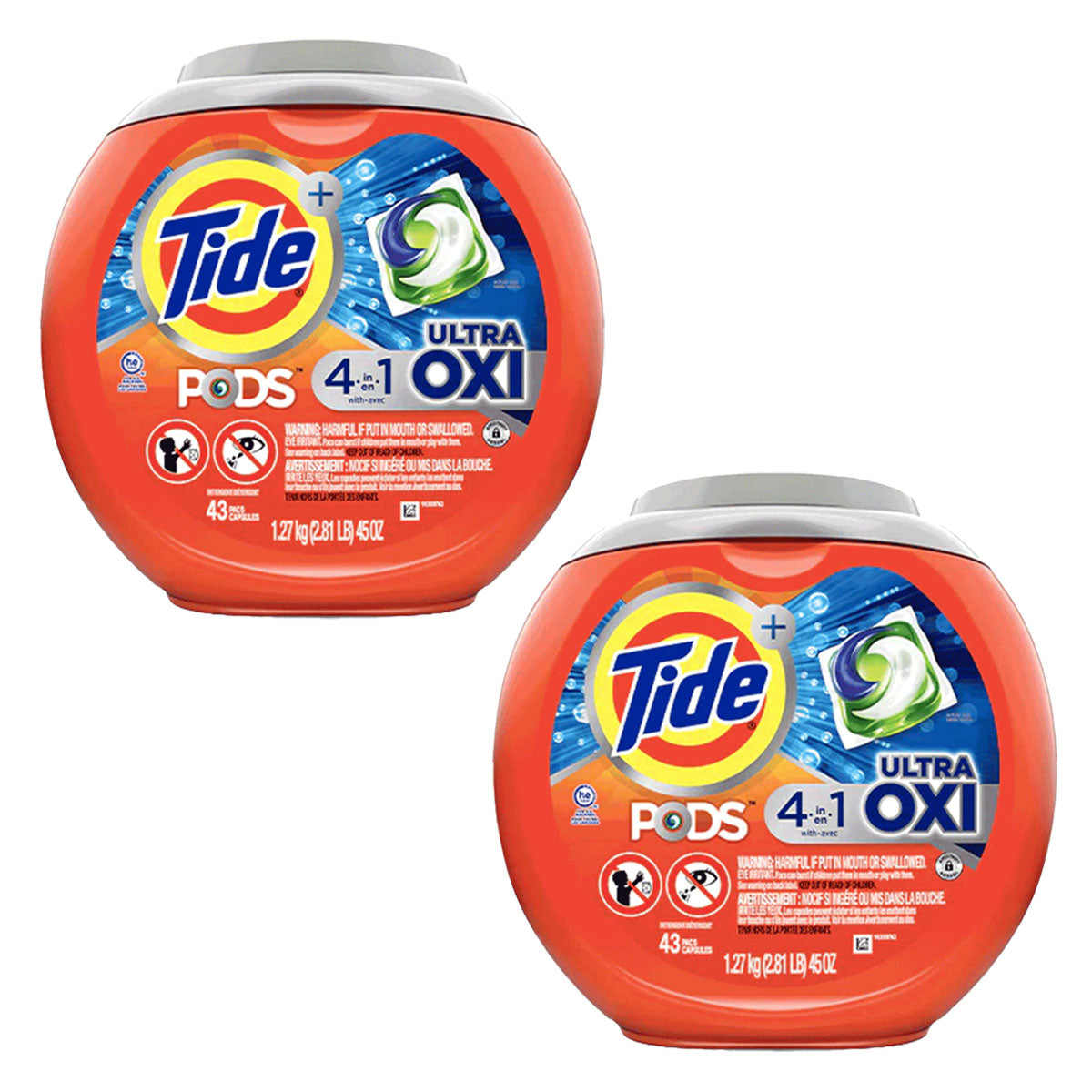Pack Detergente para ropa en cápsulas Tide PODS Ultra Oxi 4 en 1 (43 unidades) 2x $29.990