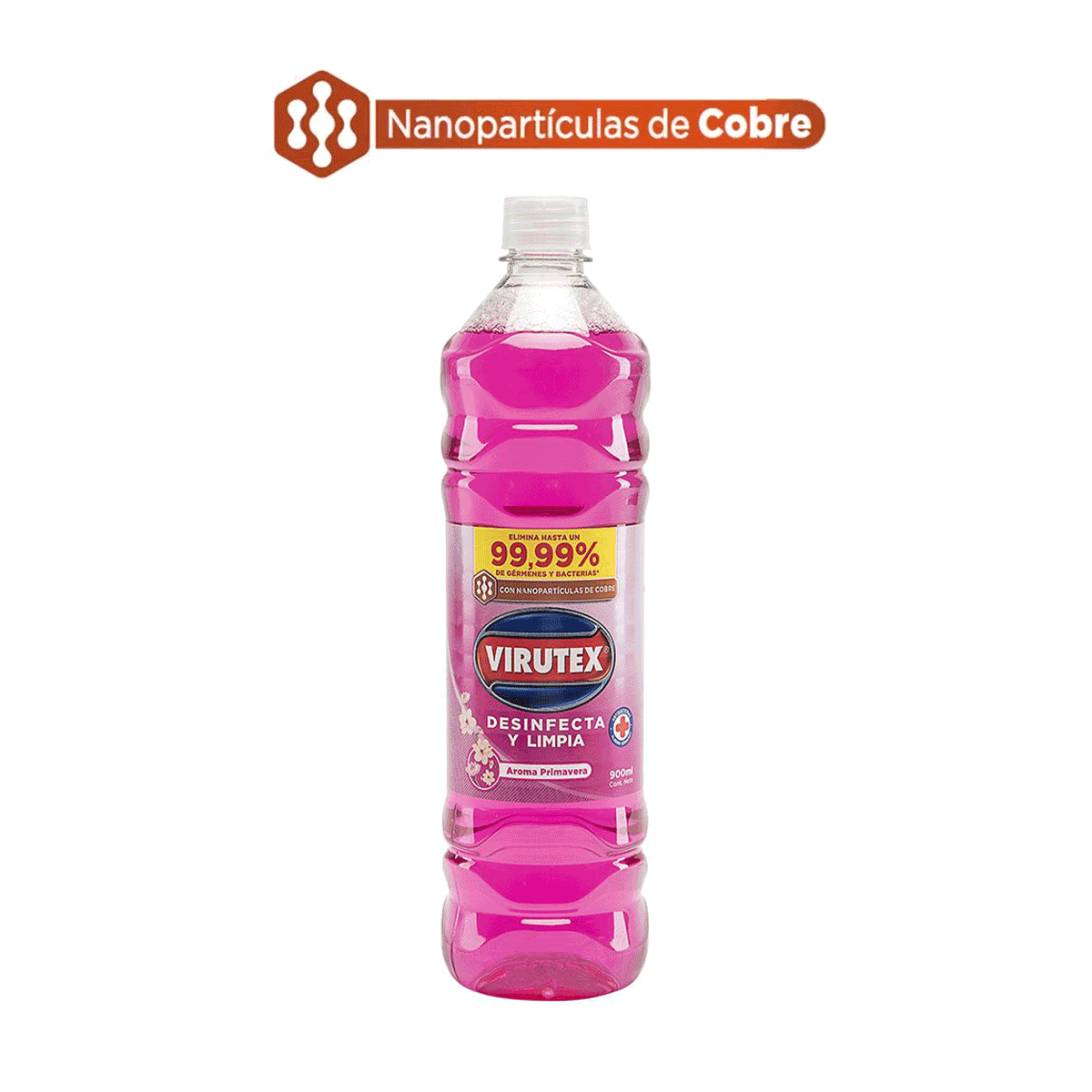Limpiador líquido multiusos desinfectante multi-superficies aroma primavera Virutex 900 ml - con Nanopartículas de Cobre