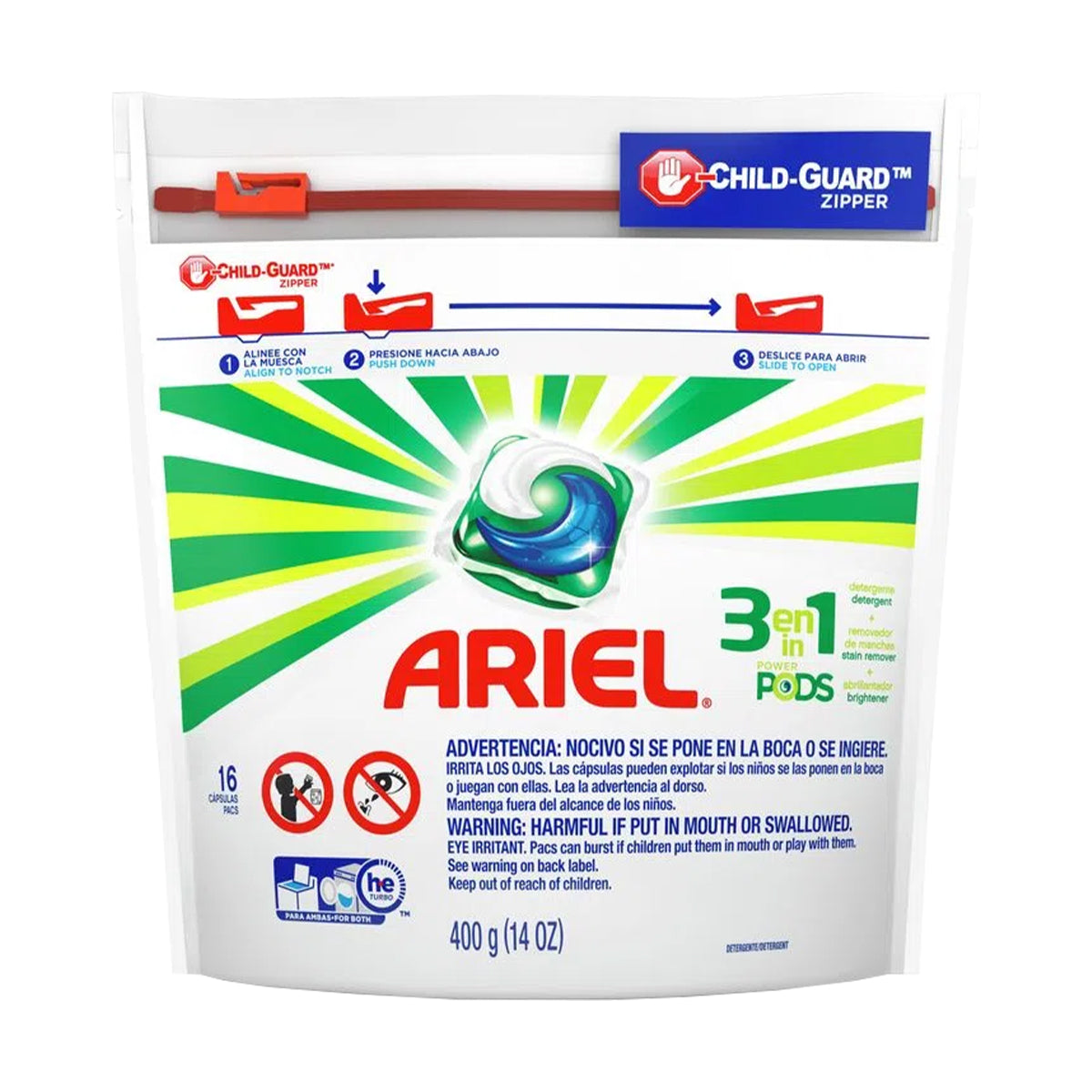 ARIEL PODS EXTRA PODER QUITAMANCHAS 3en1 detergente cápsulas