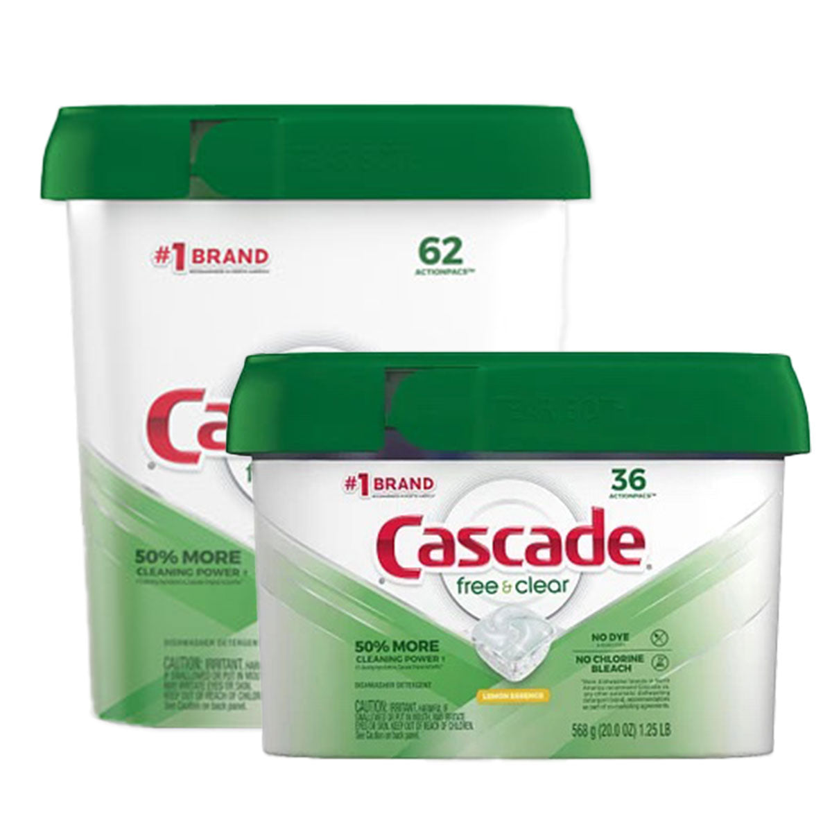 Detergente lavavajillas Cascade Free & Clear con Esencia a Limón (62 o 36 cápsulas ActionPacs) 🍃 Producto Ecológico