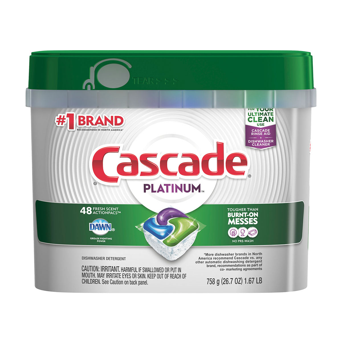 Detergente lavavajillas Cascade Platinum (48 cápsulas ActionPacs)