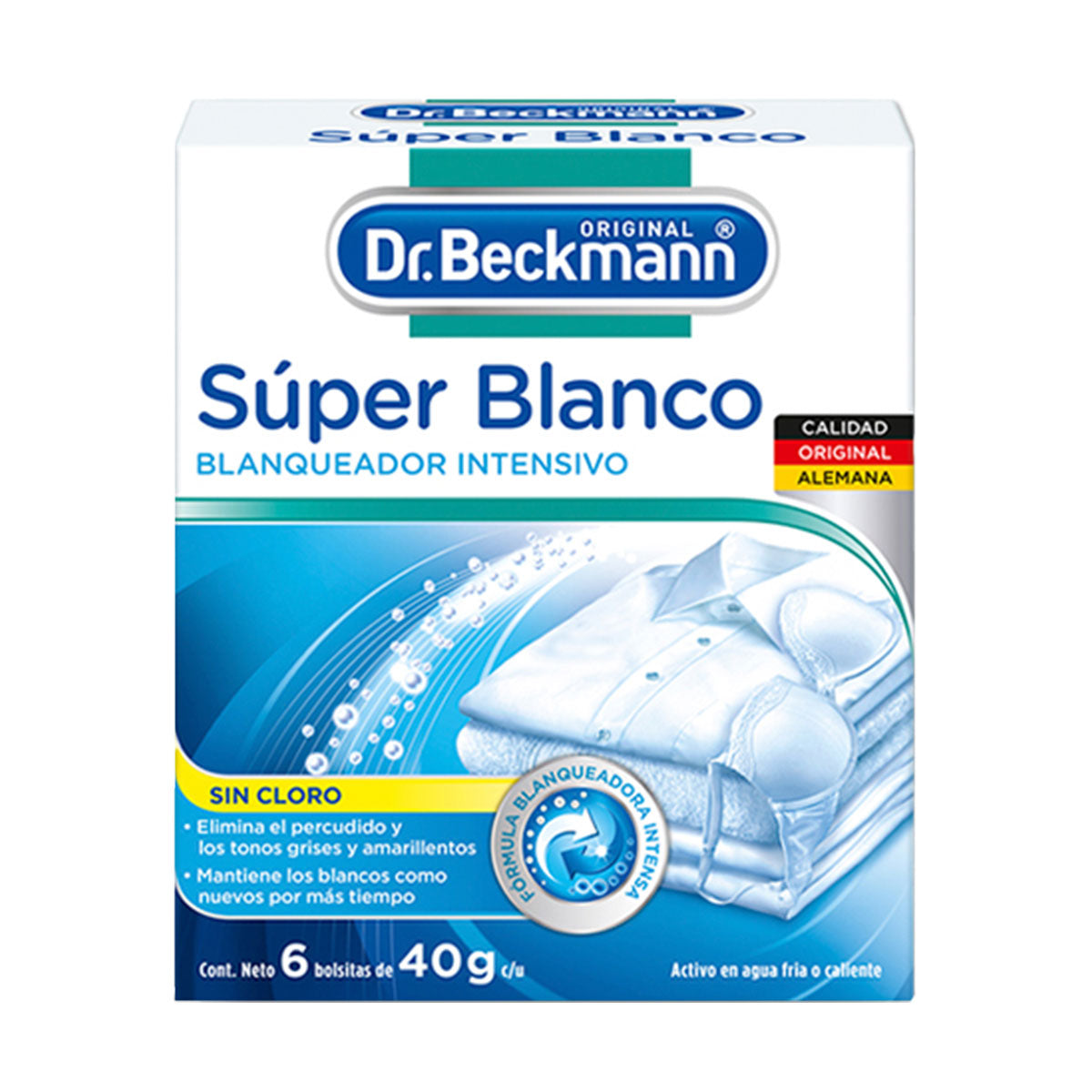 Blanqueador de Ropa Súper Blanco 6 bolsitas de 40 gr Dr. Beckmann. Producto Alemán Sustentable