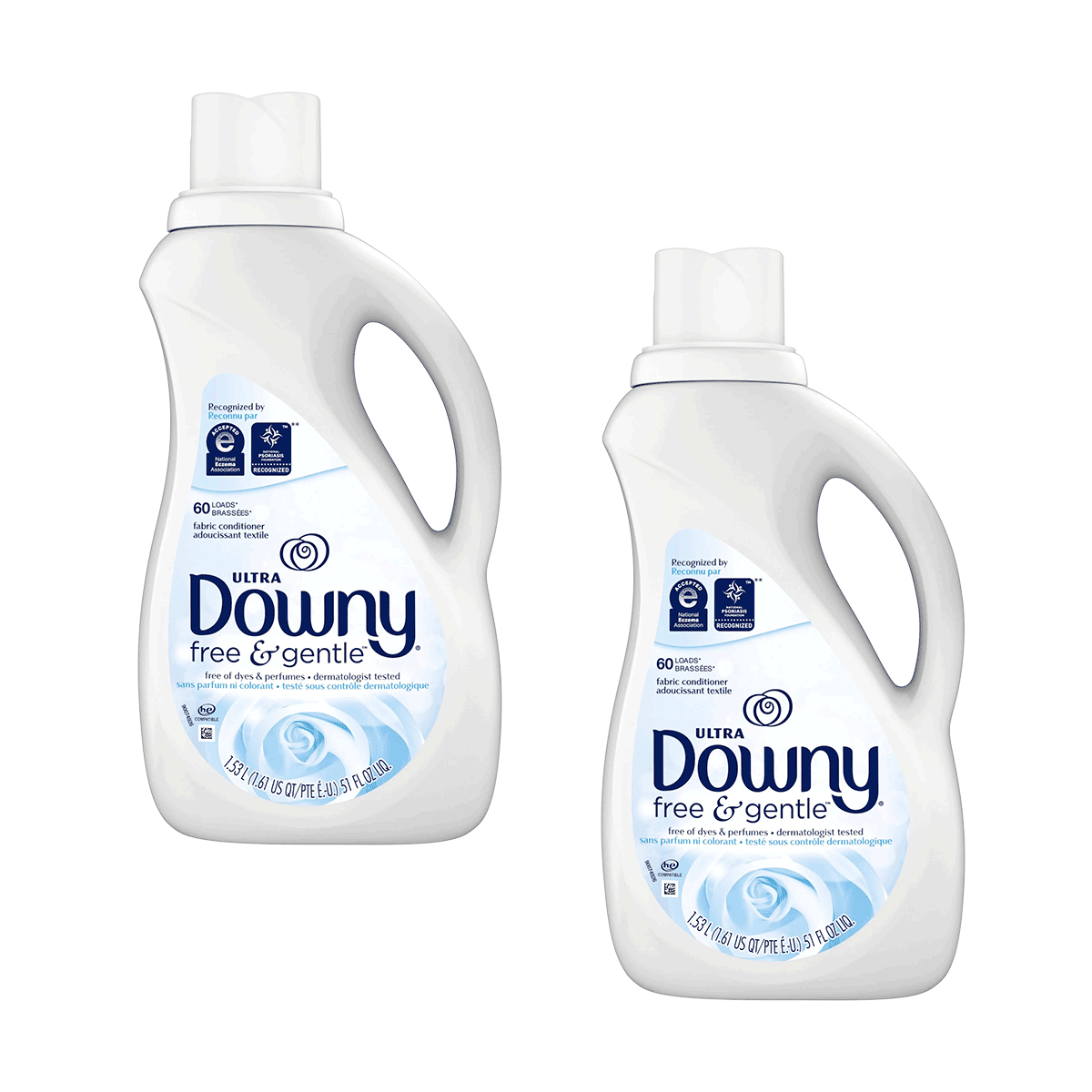 Pack Suavizante de ropa Downy Ultra Free & Gentle sin aroma, hipoalargénico 1,53 lts 2x $15.990