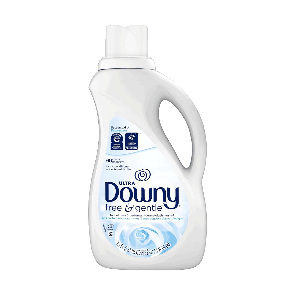 Suavizante de ropa Downy Ultra Free & Gentle sin aroma, hipoalargénico 1,53 lts