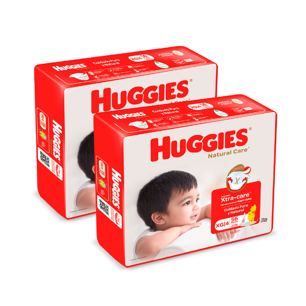 Pack Pañales Huggies Natural Care XG (56 unidades) 2x $27.990