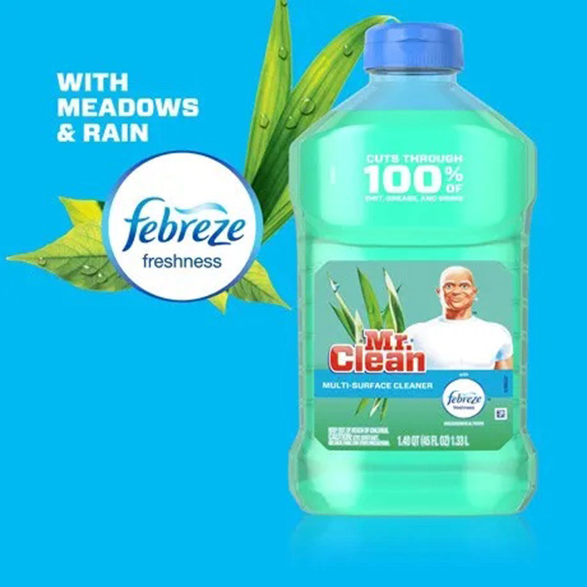 Limpiador líquido multisuperficies Mr. Clean con aroma Febreze Meadows & Rain 1.33 lt