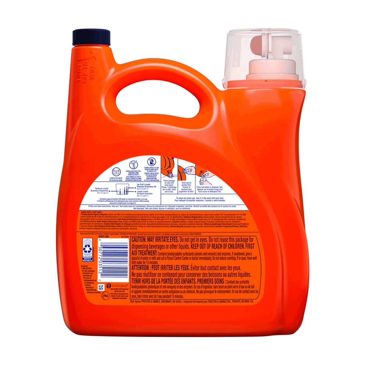 Detergente líquido concentrado para ropa Tide Ultra Oxi Odor Eliminator 4,55 litros (100 cargas)