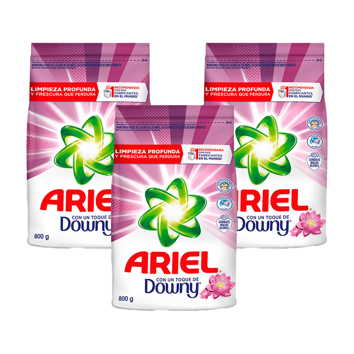 Pack Detergente en polvo con un Toque de Downy Ariel 800 gr 3x $6.990