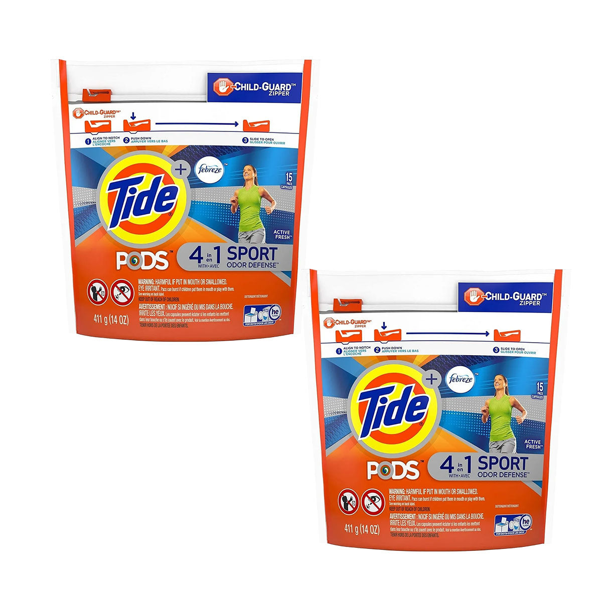 Pack Detergente para ropa en cápsulas Tide PODS Plus Febreze Sport 4 en 1 Odor Defense 15 unidades 2x $13.990