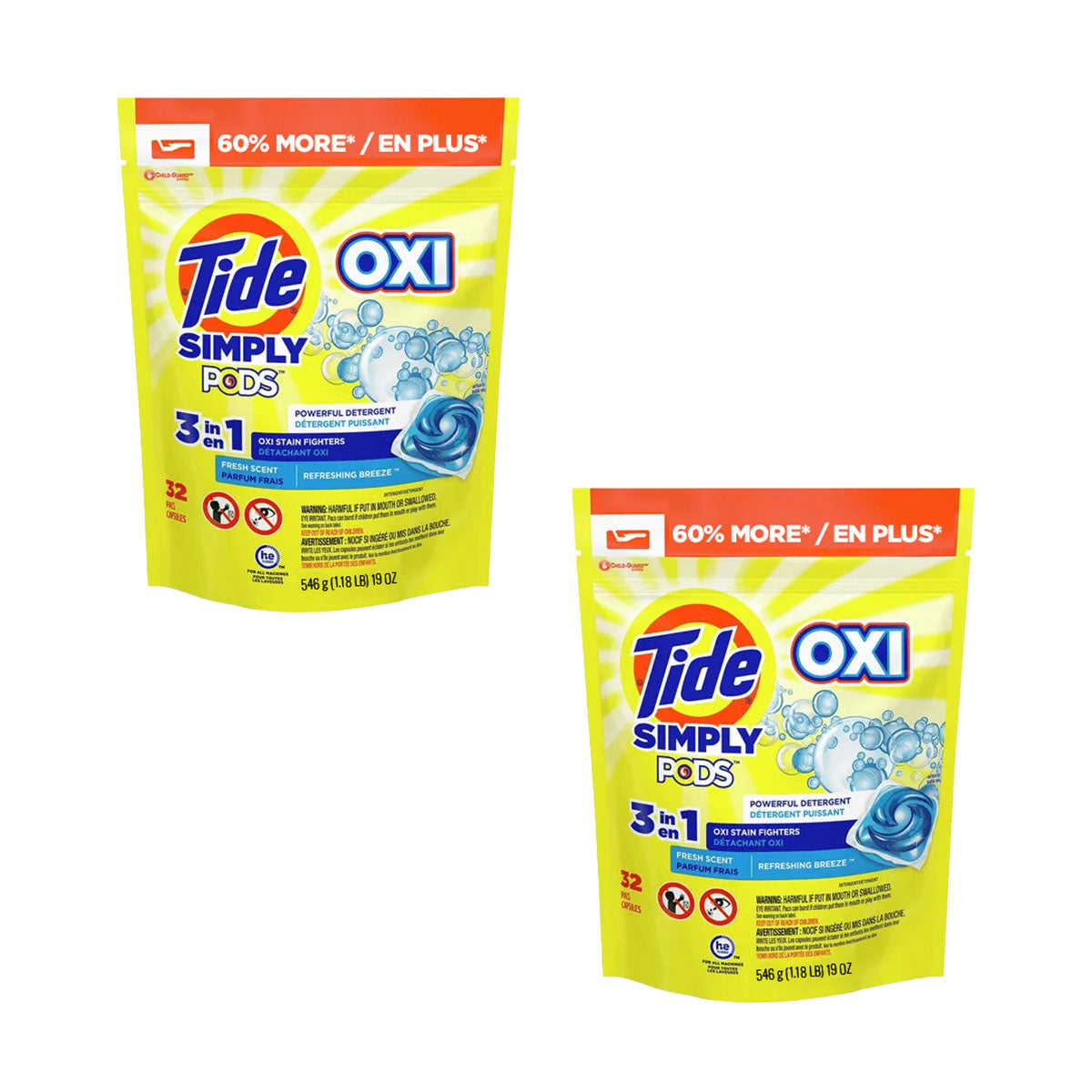 Pack Detergente para ropa en cápsulas Tide PODS Simply OXI 3 en 1 (32 cápsulas) 2x $17.990