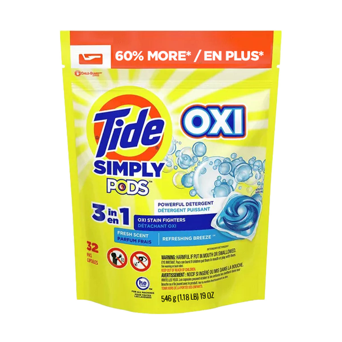 Detergente para ropa en cápsulas Tide PODS Simply OXI 3 en 1 (32 cápsulas)