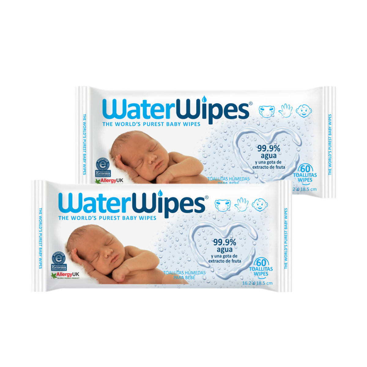 Toallitas Húmedas Water Wipes, las Más Puras, Solo 2 Ingredientes, 99,9% Agua (paquetes de 60 unidades)